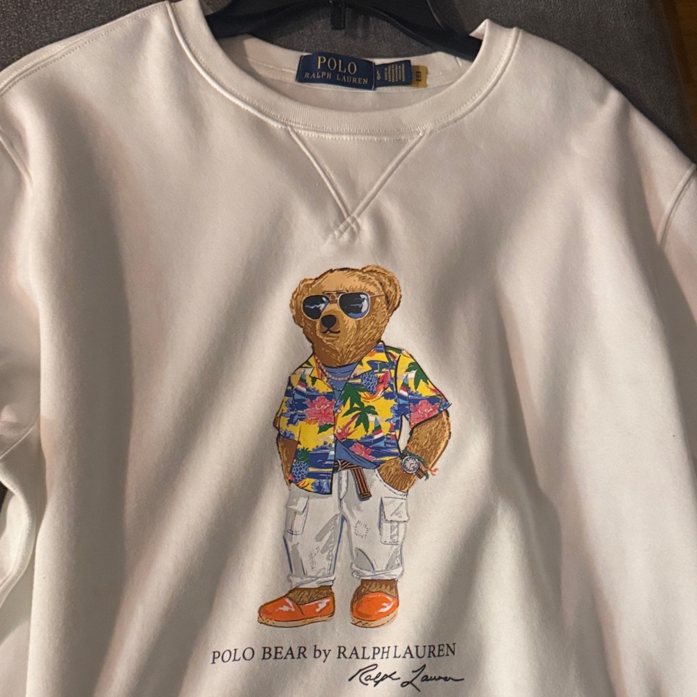 Polo by Ralph Lauren White Sweatshirt with Colorful Polo Bear Graphic